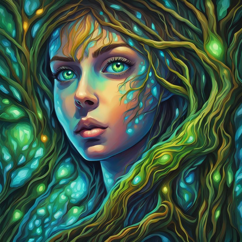 Bioluminescent Humanoid Tree in Fantasy Expressionism