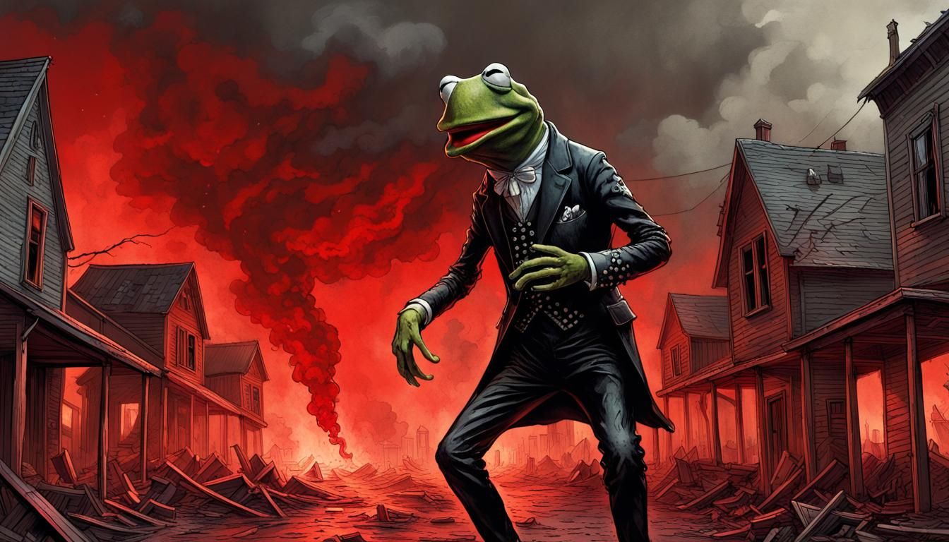 Evil Kermit Rampage: Horror in Gustave Doré Style