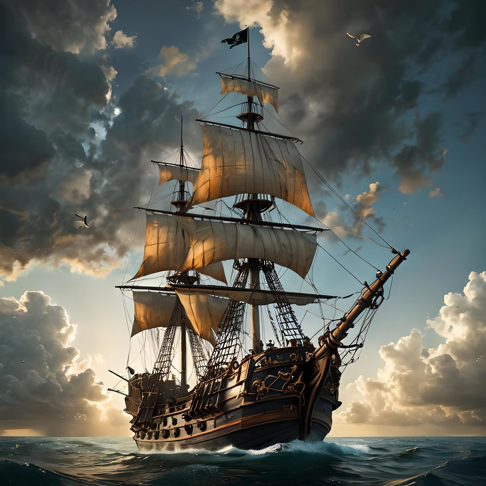 Captain Hook's Jolly Roger Flying Over Tropical Bay