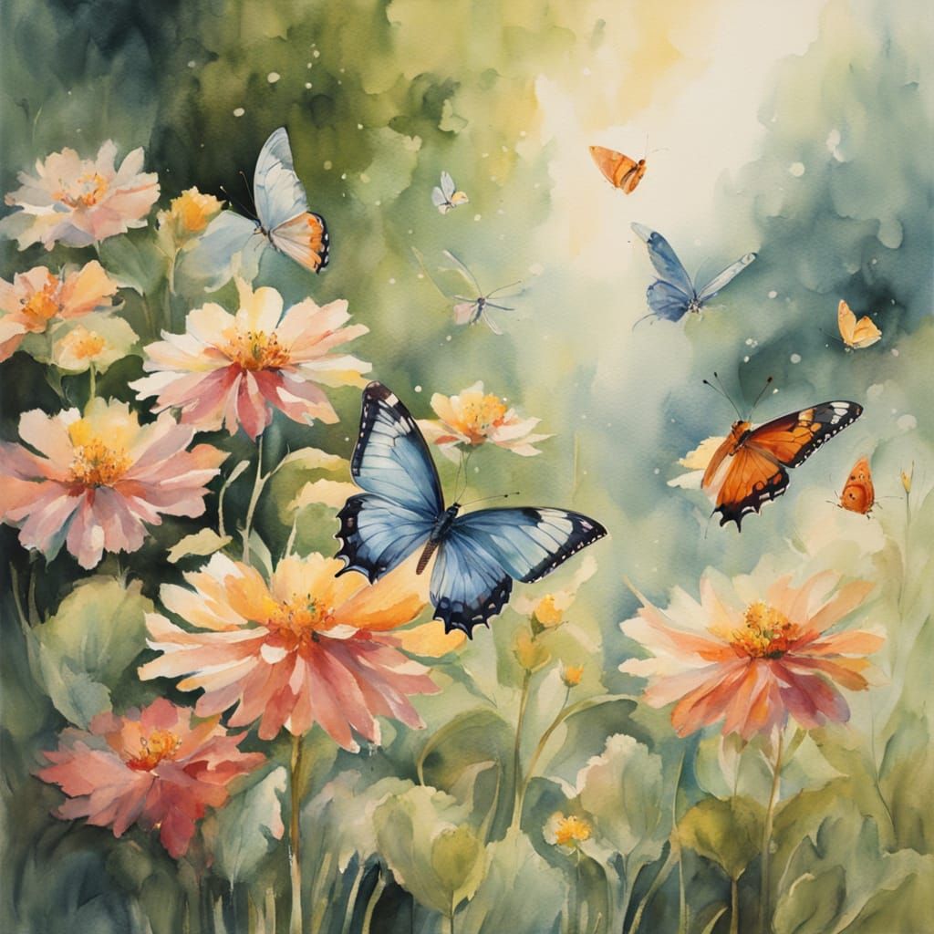 Whimsical Watercolours of Butterflies in a Dreamy Garden