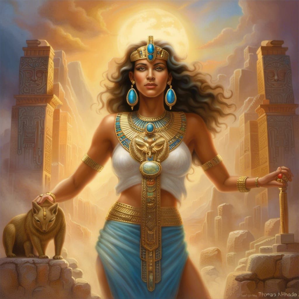 Egyptian Goddess Hathor with Scarab Earrings