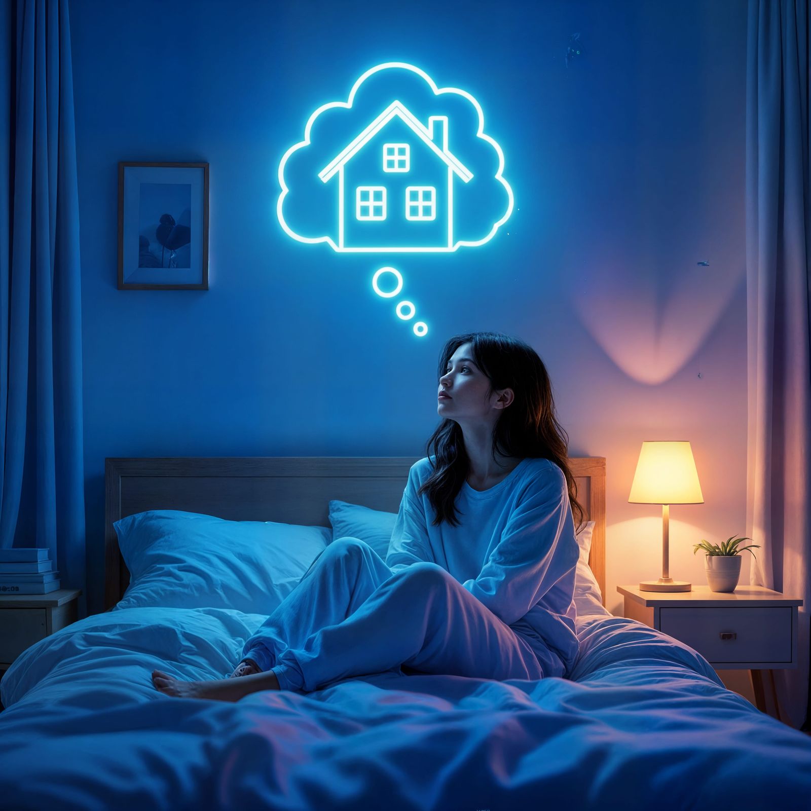 Dreaming of Home: Neon House in Thought Bubble