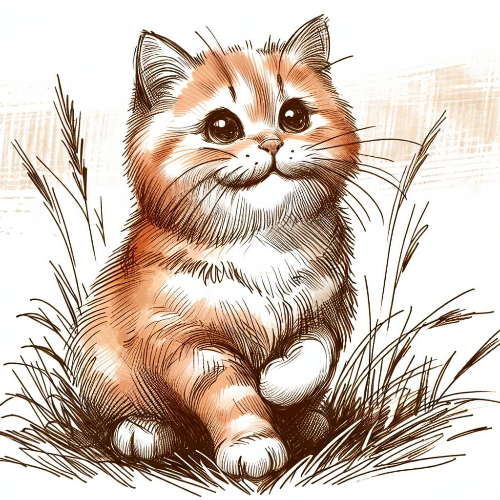 Whimsical Hand-Drawn Ginger Cat with Expressive Eyes