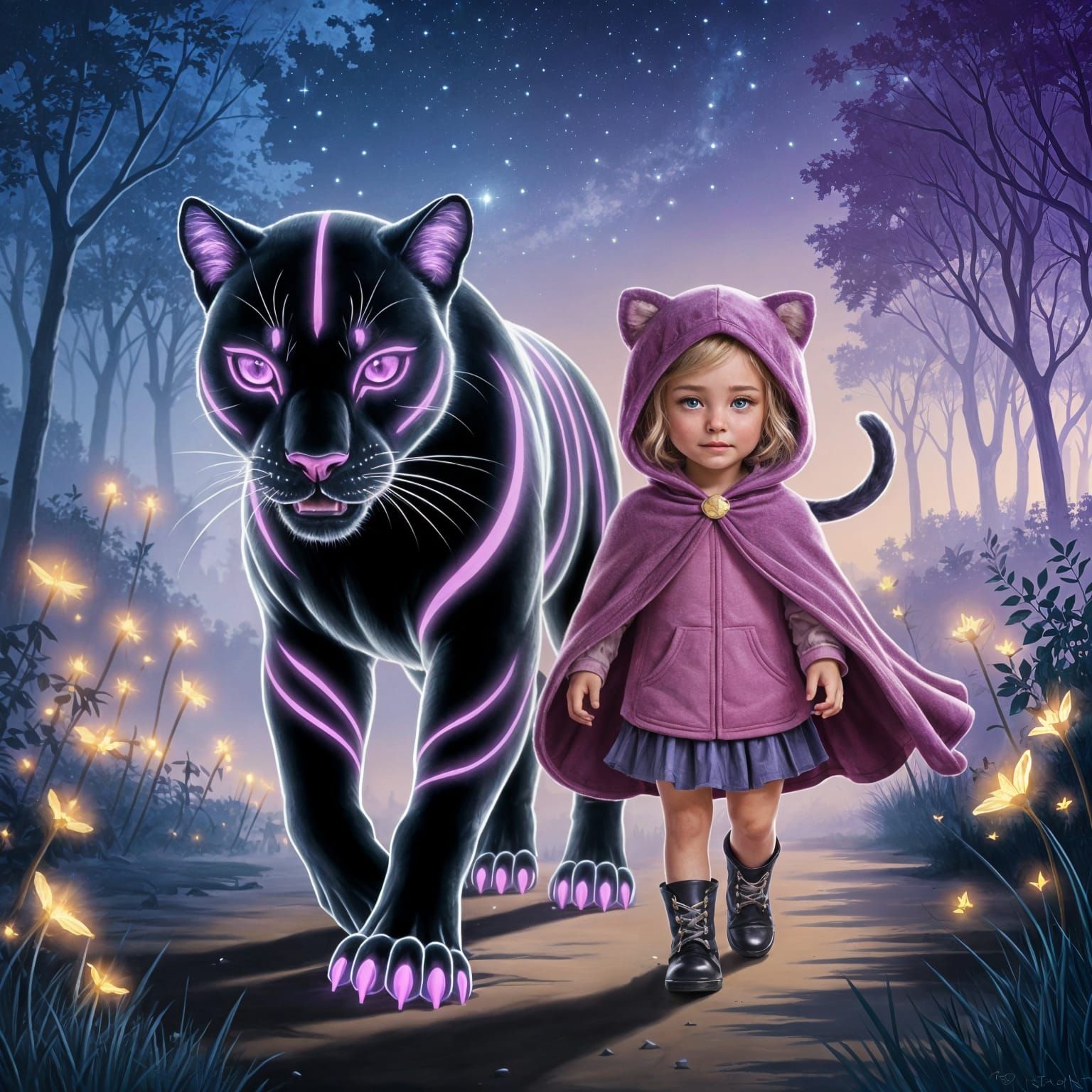 Ethereal Shadow Panther Guardian in Fantasy Landscape