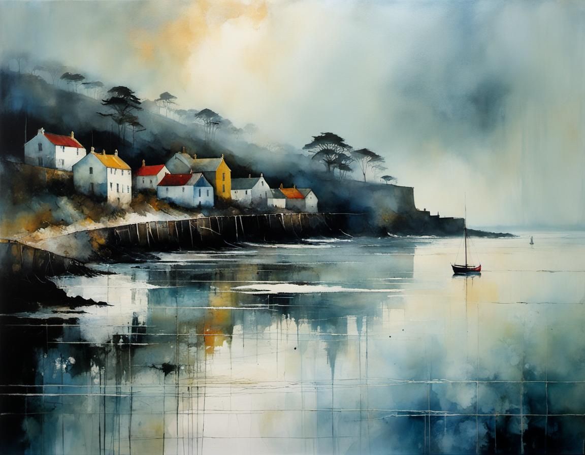 Misty Seashore Encaustic Painting: A Coastal Masterpiece