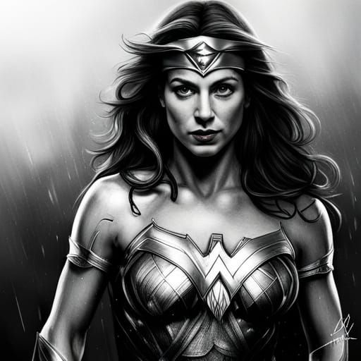 Wonder Woman Graphite Portrait in Chiaroscuro Style