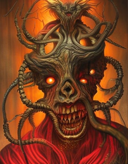 Demon Witch Portrait in Art Nouveau Style