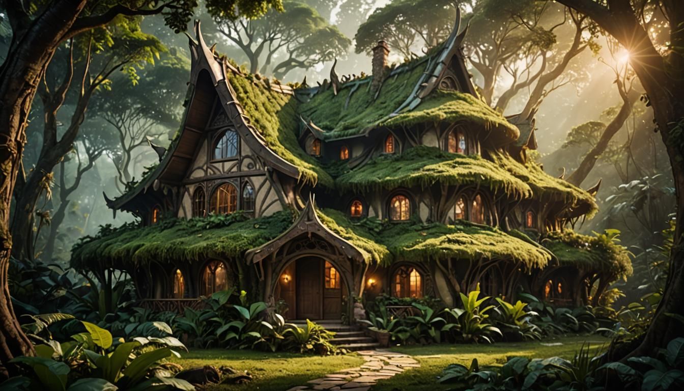 Elven Cottage in Jungle, Fantasy Architecture Photography