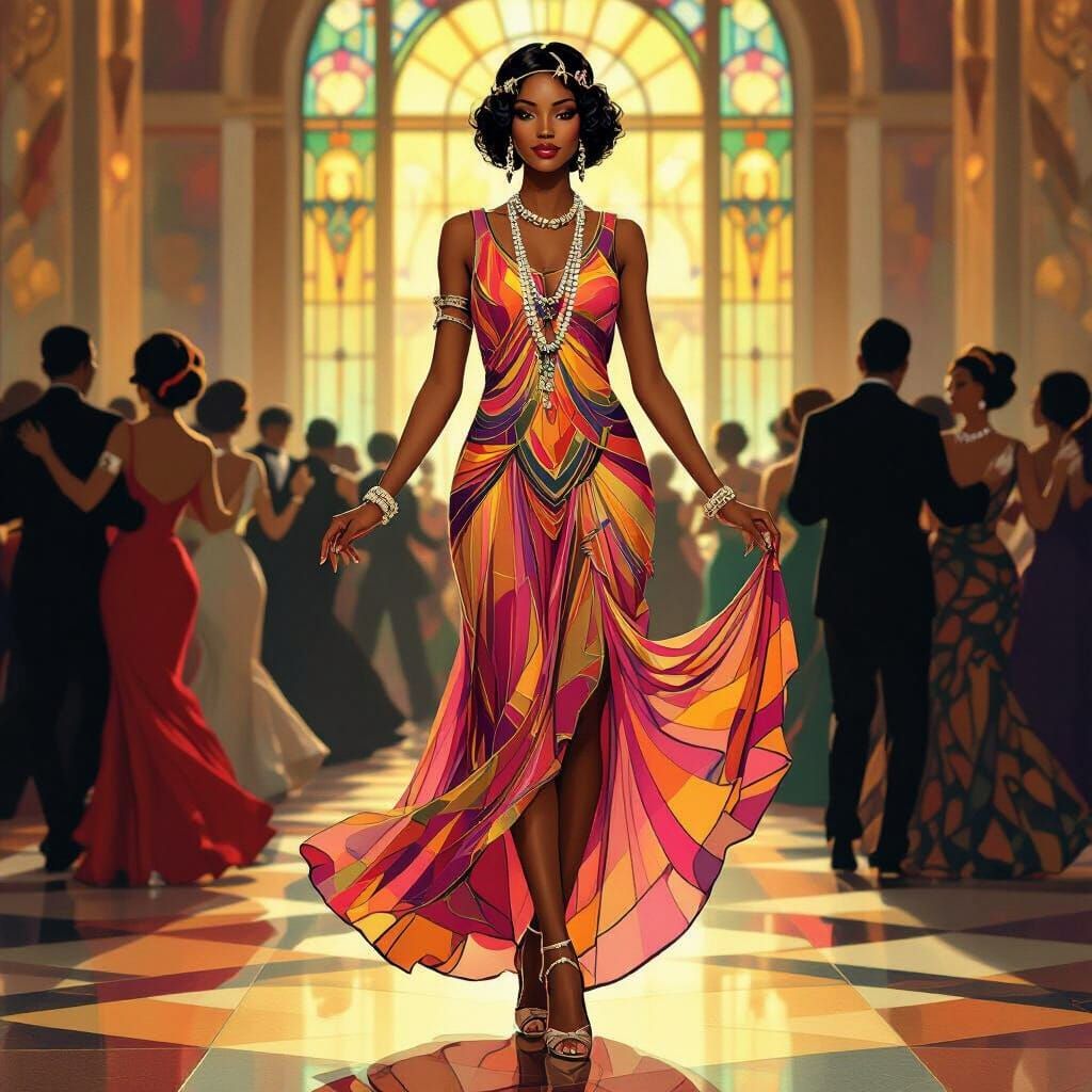 Harlem Renaissance Woman in Art Deco Ballroom
