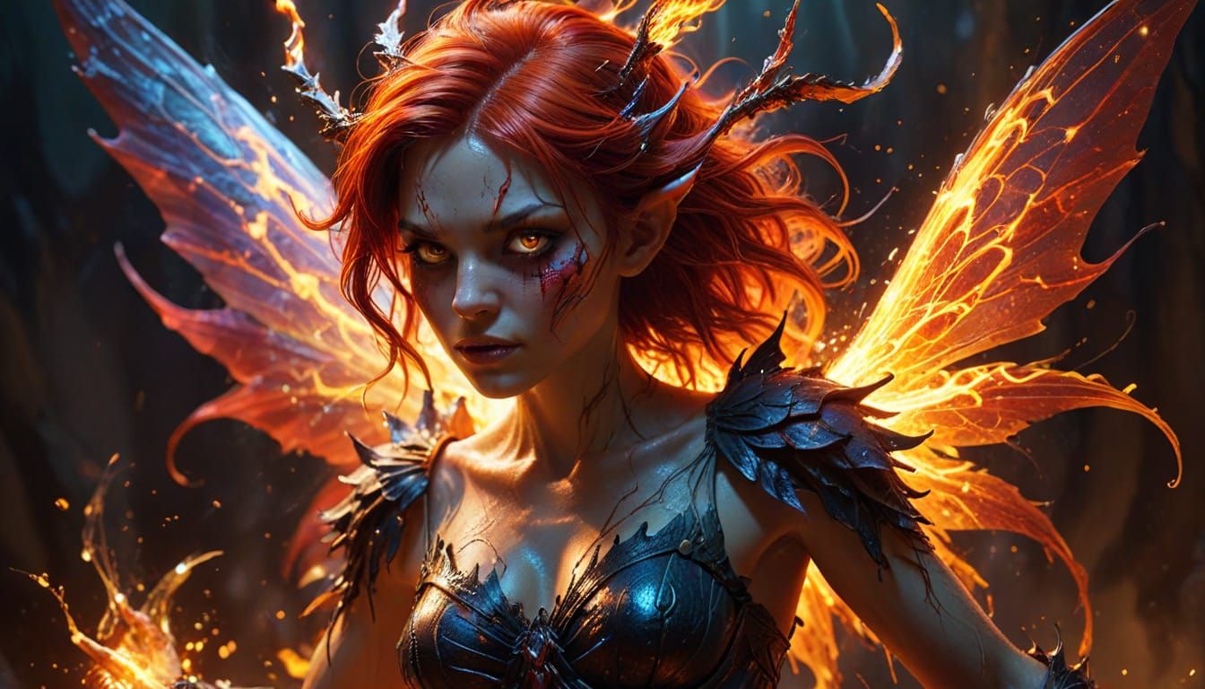 Demonic Fairy with Fiery Eyes: Hyperrealistic Concept Art