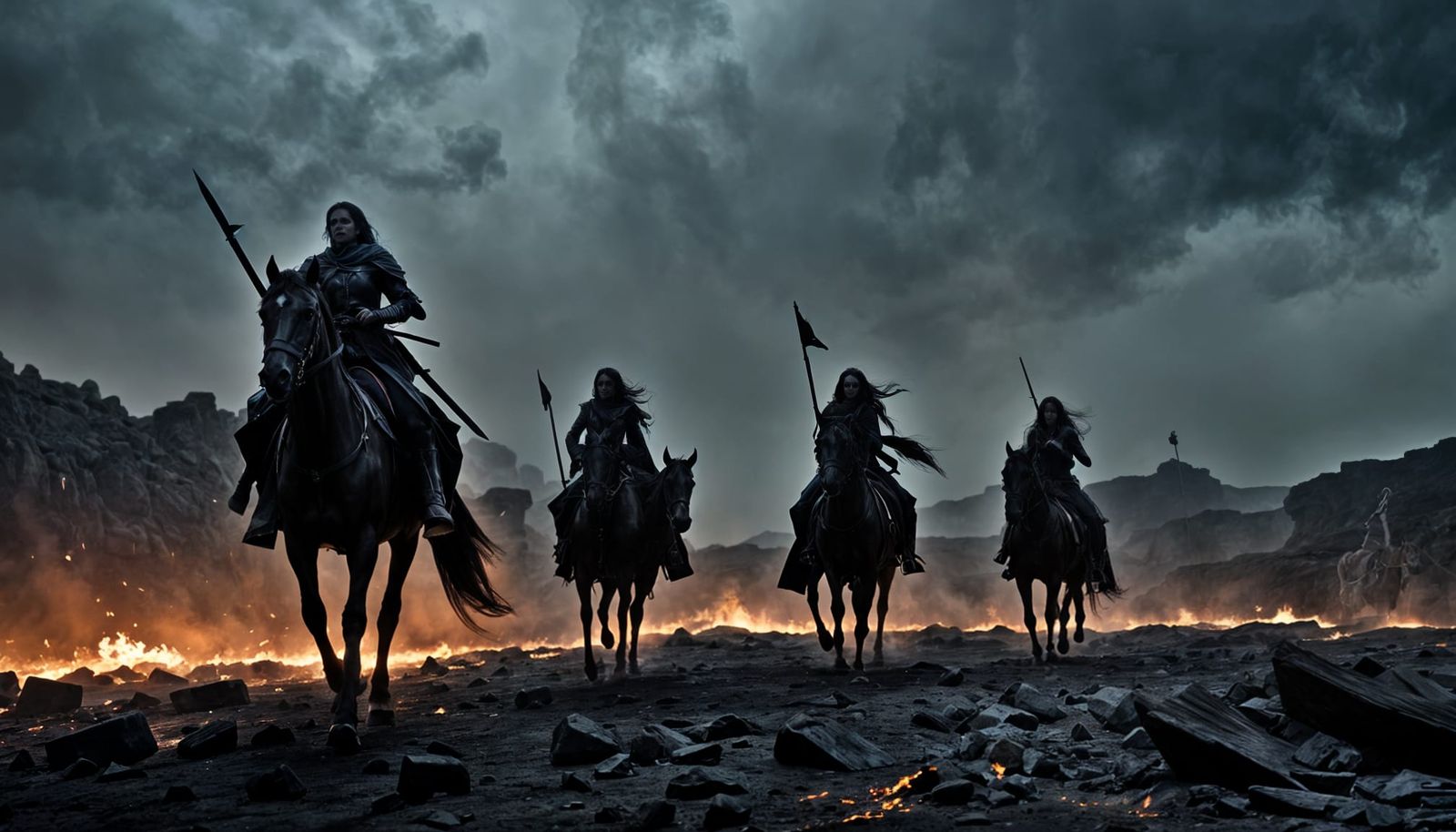 Apocalyptic Female Riders in a Smoldering Wasteland