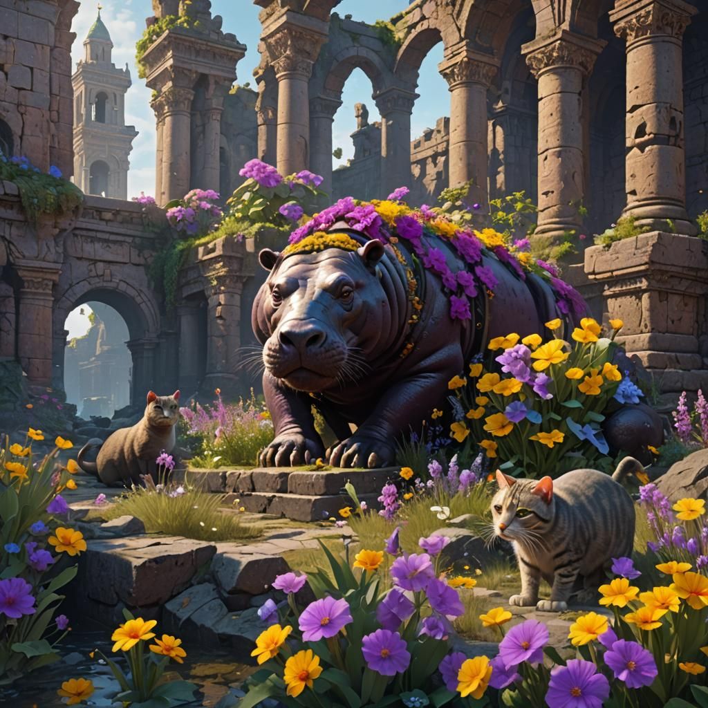Fantastic Ruins: Sea, Flowers, Cats, and Hippo