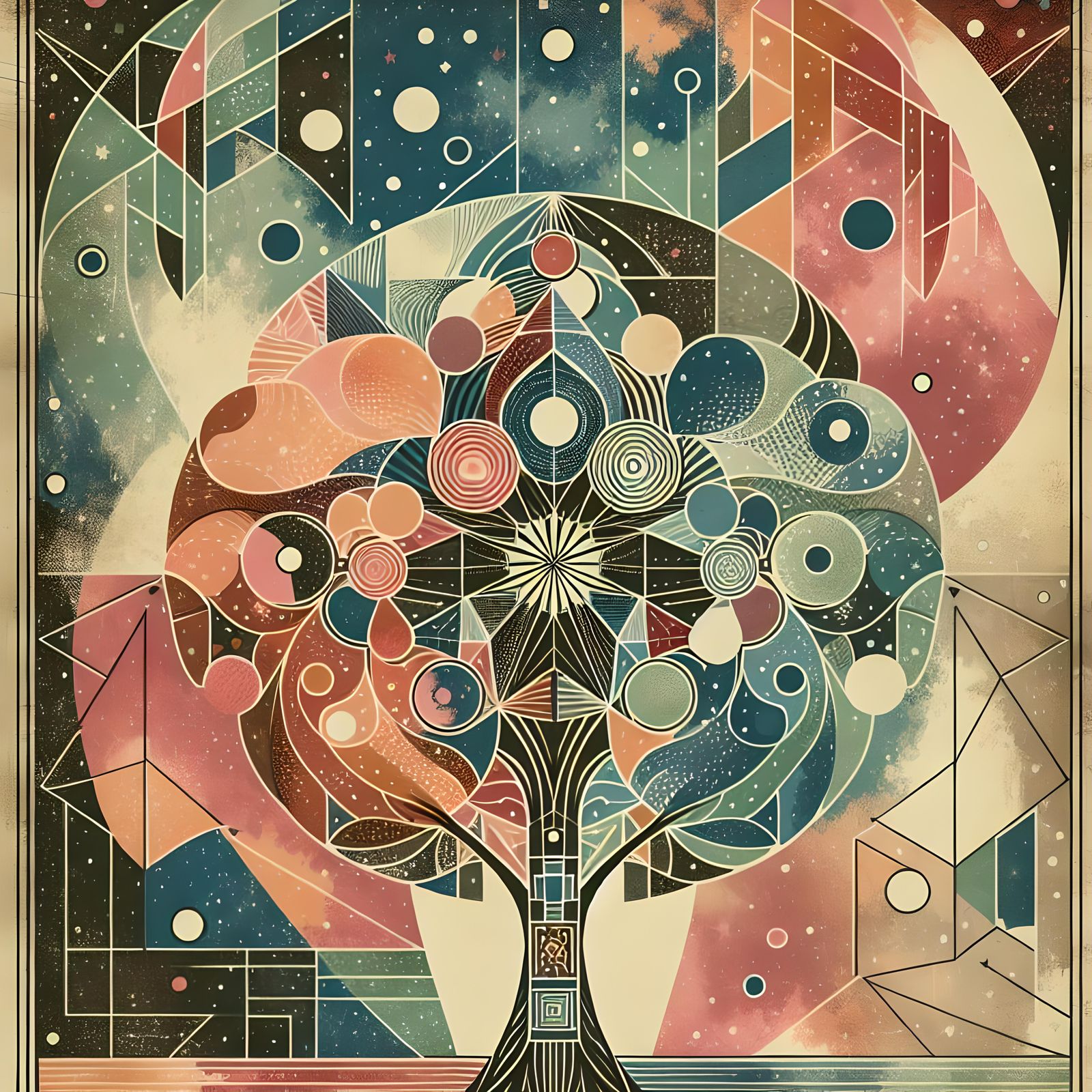 Abstract Cosmic Tree in Boho Style