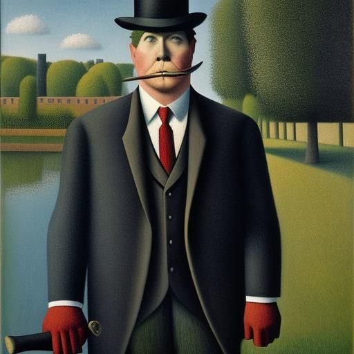 Surreal River Scene with Devils in Pointillist Style