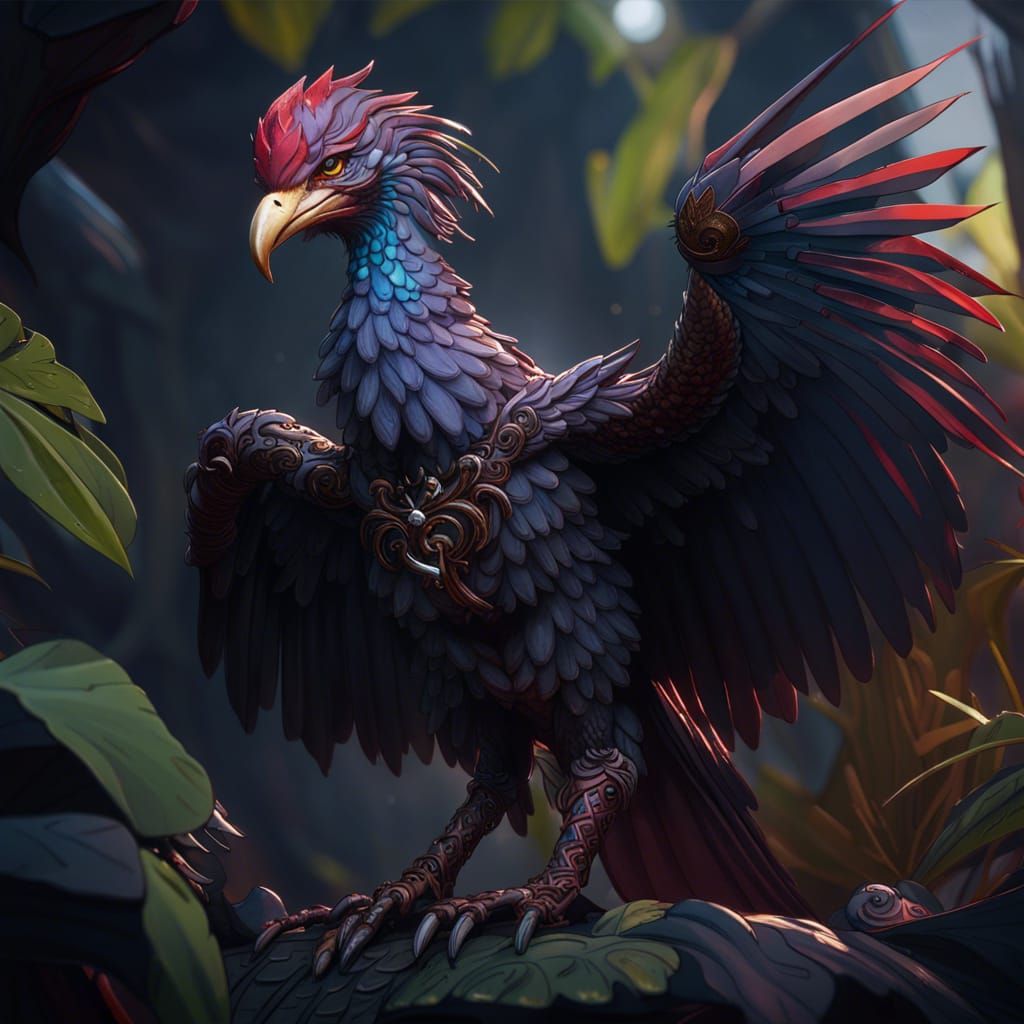 Detailed Aarakocra Concept Art in Deep Color