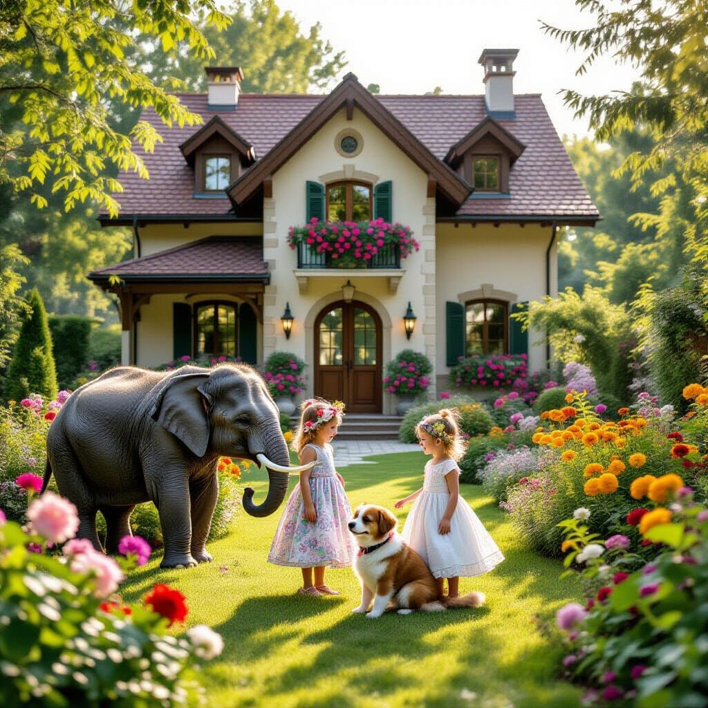 Extravagant House with Blooming Garden and Children