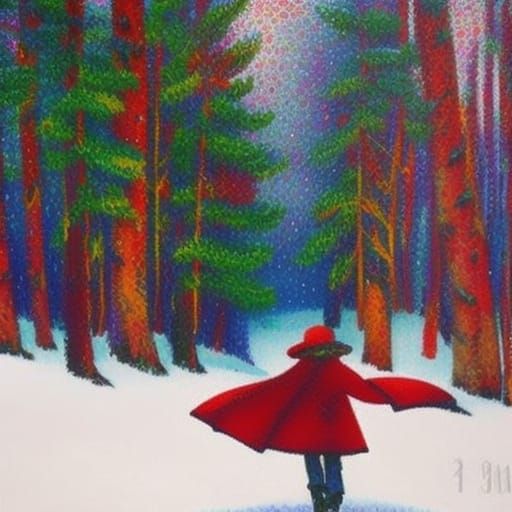 Colorful Crayon Pointillism Snow Scene