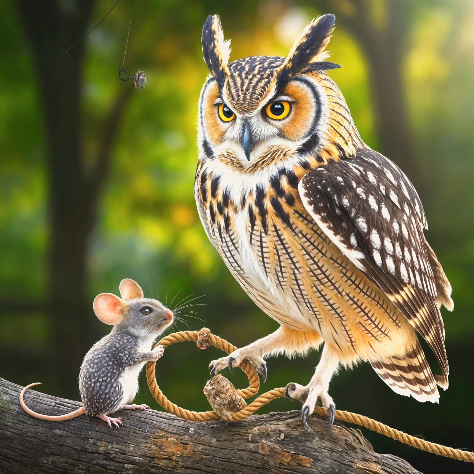 Mouse Frees Owl from Snare in Forest