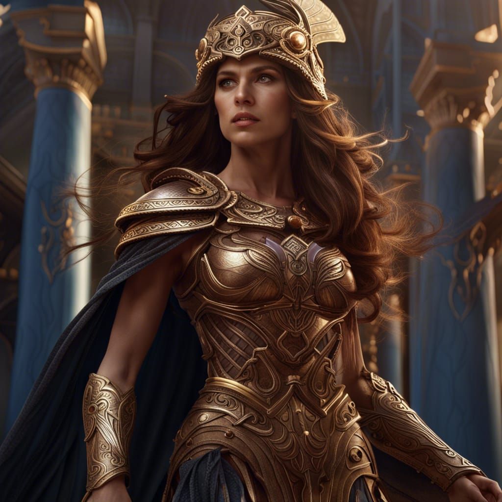 Elegant Athena in Armored Dress