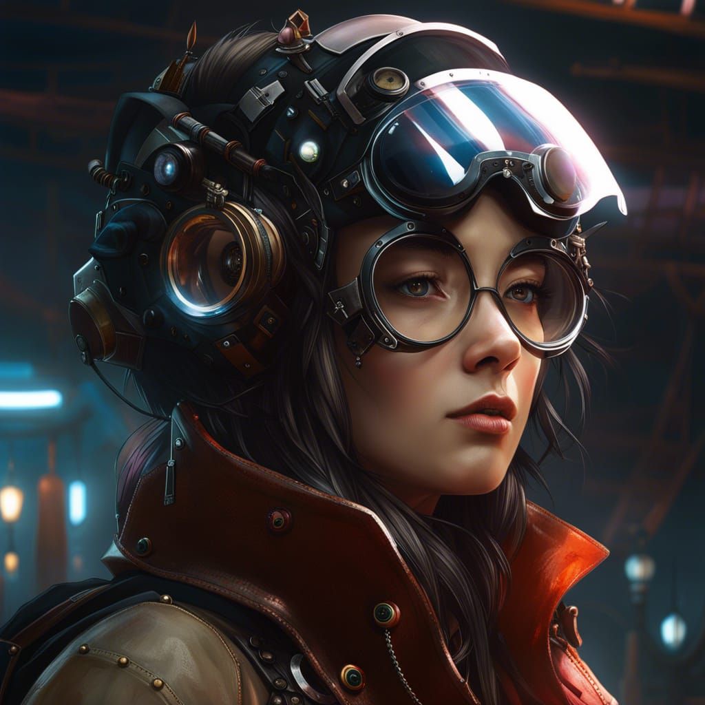 Aetherpunk Alchemist Portrait in Cel-Shaded Style