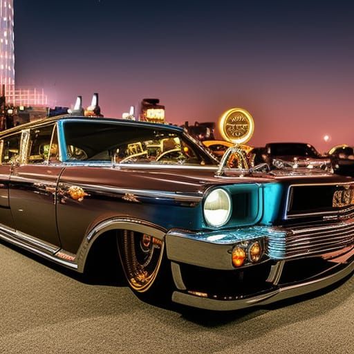 Steampunk Lowrider in Detailed City Nightscape