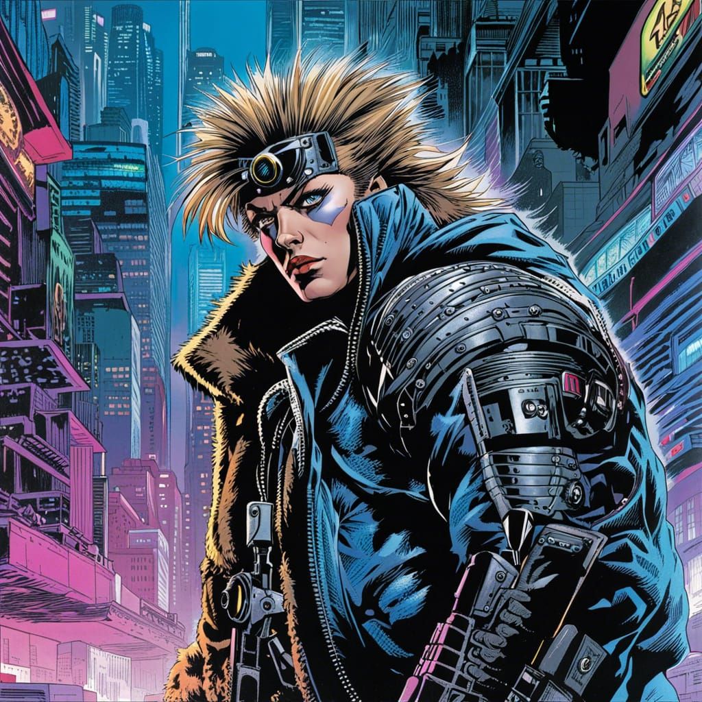 Cyberpunk Character in Comic Book Style