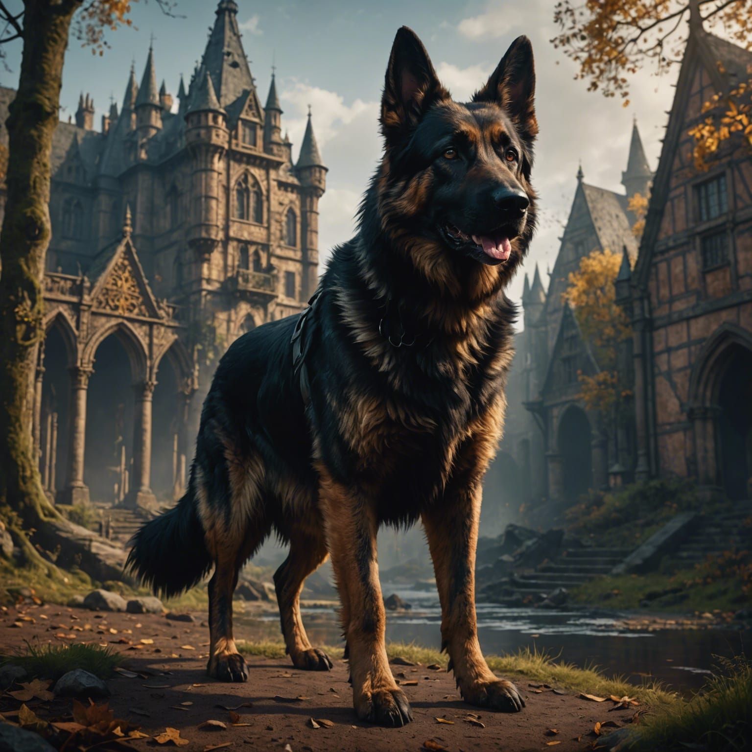 Detailed Dark Sable German Shepherd in Fantasy Art