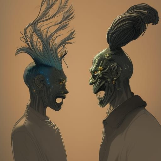 Alien and PUnk Rocker Portrait in Detailed Line Drawing