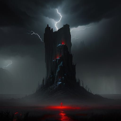Gleaming Red Ring in Dark Trench with Lightning