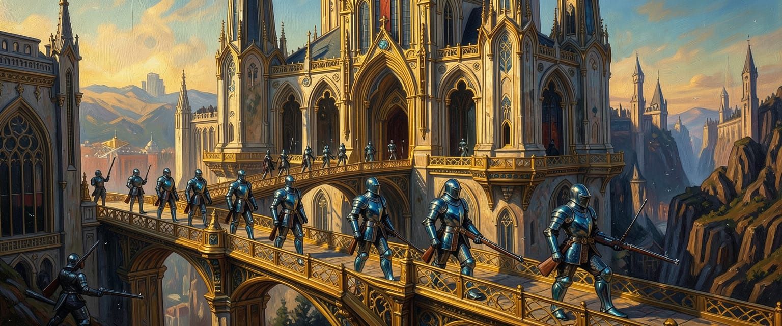 Epic Castle with Knights and Muskets in Golden Hour