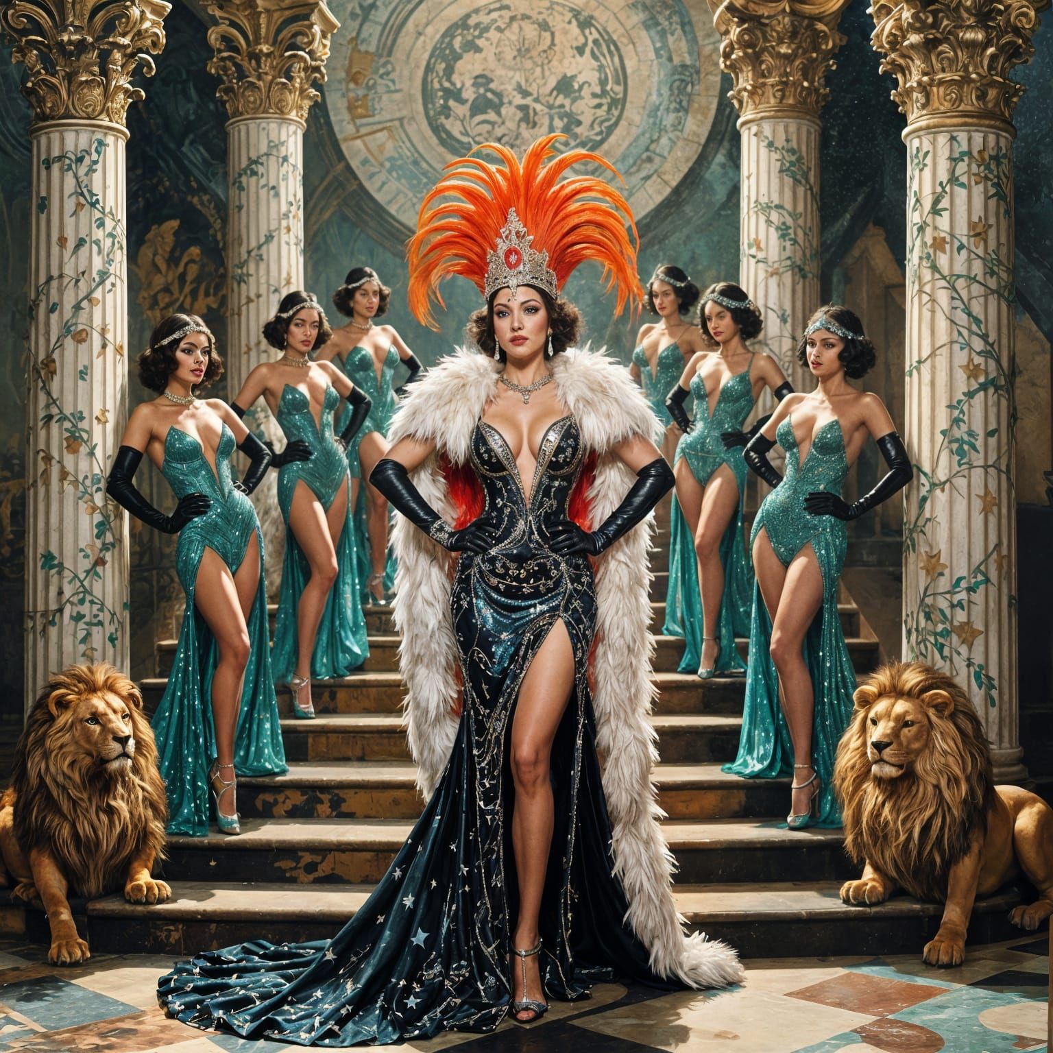 Extravagant Burlesque Show in Gouache and Watercolor Style