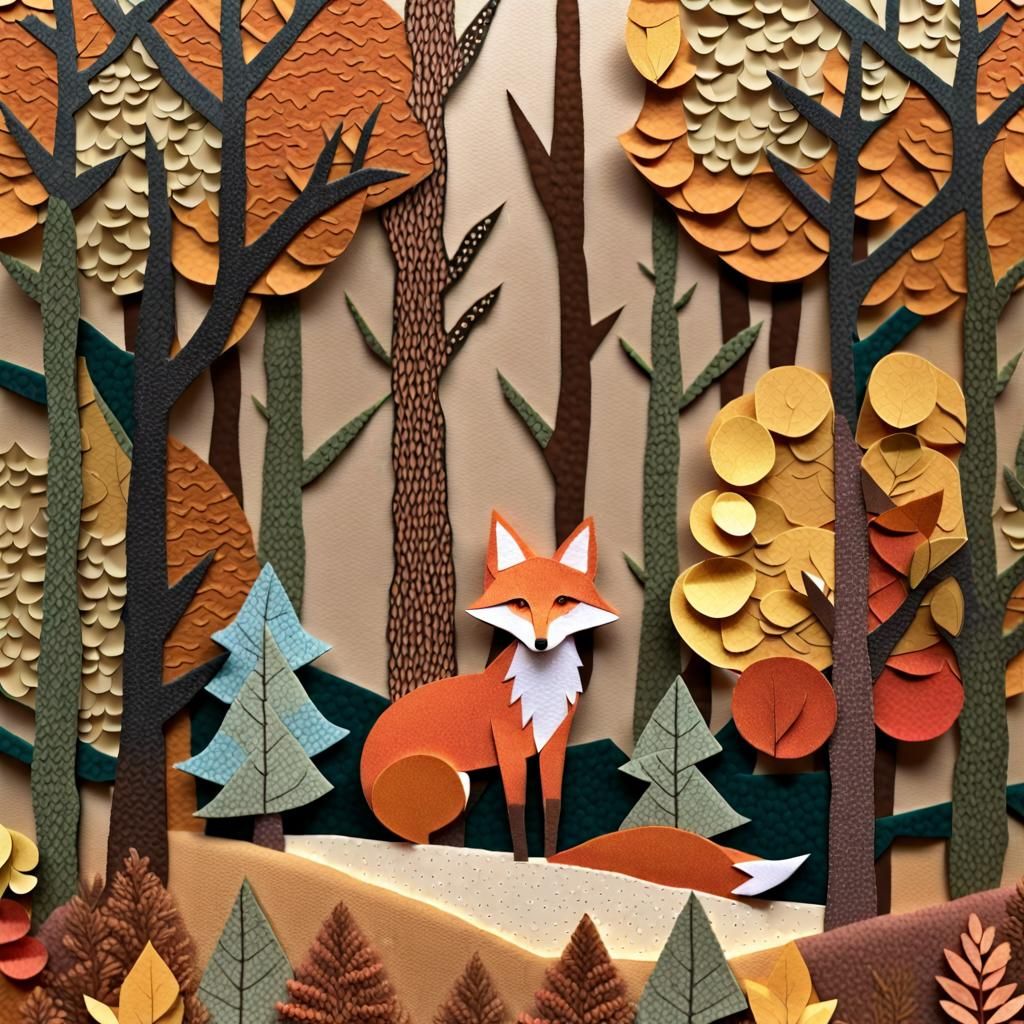 Autumn Forest Scene in Paper Collage Art