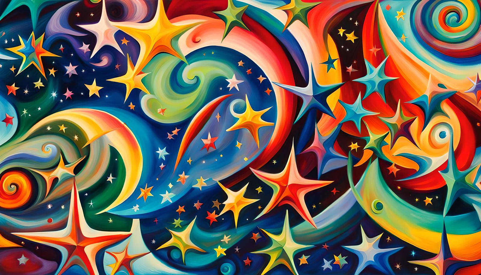 Iridescent Star Cluster with Cosmic Energy, Abstract Express...