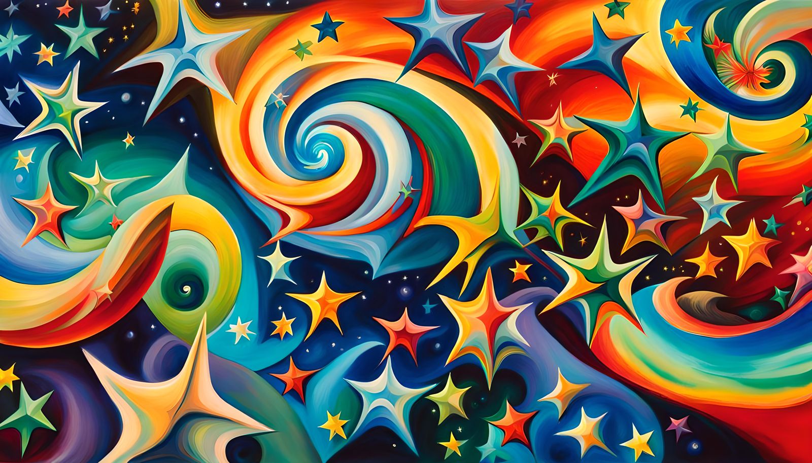 Iridescent Star Cluster in Abstract Expressionist Style