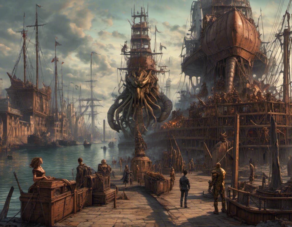 Elf Dock Worker in Smoggy Fantasy Harbor