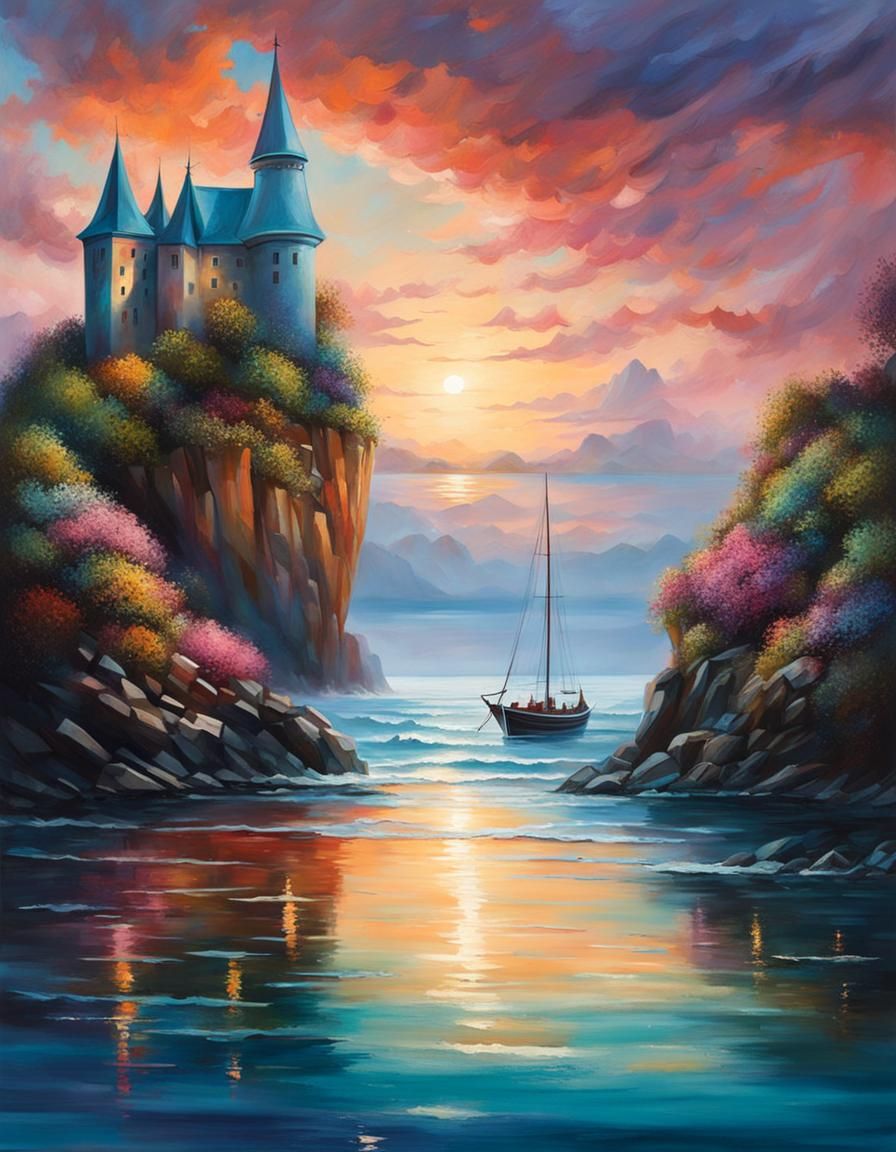 Paysage marin et château enchanté