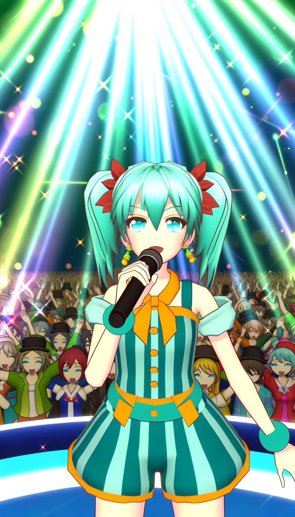 Vibrant Anime Idol Performs in a Radiant Concert Scene