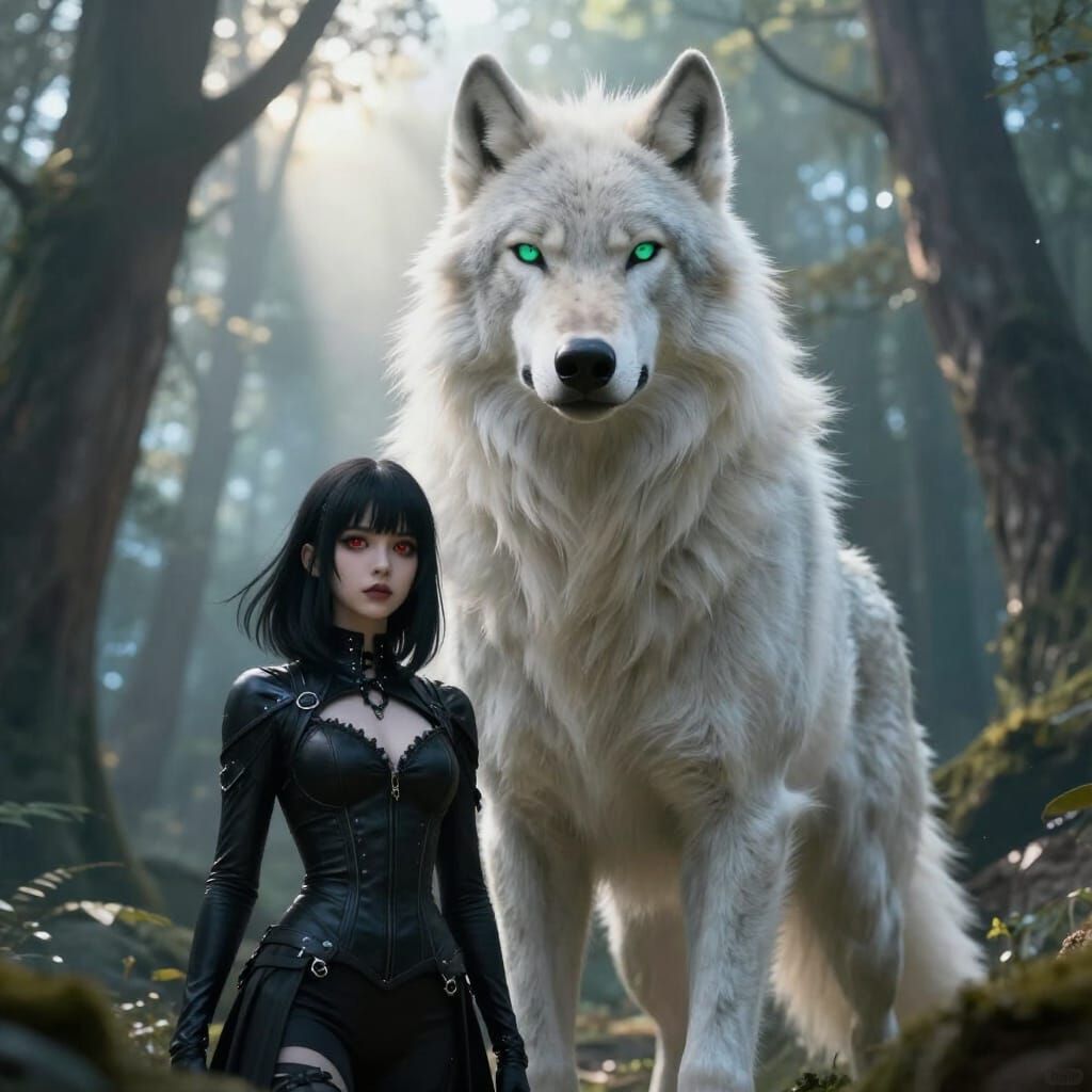 Werewolf Alpha King and Gothic Girl in Mystical Forest