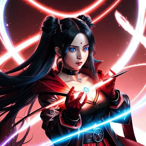 Anime Sorceress Casting a Spell with Glowing Trails