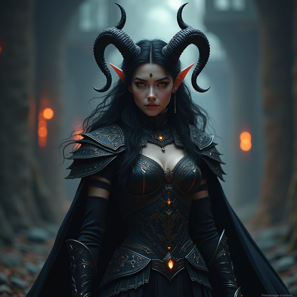 Tiefling Paladin Woman in Dark Fantasy Style