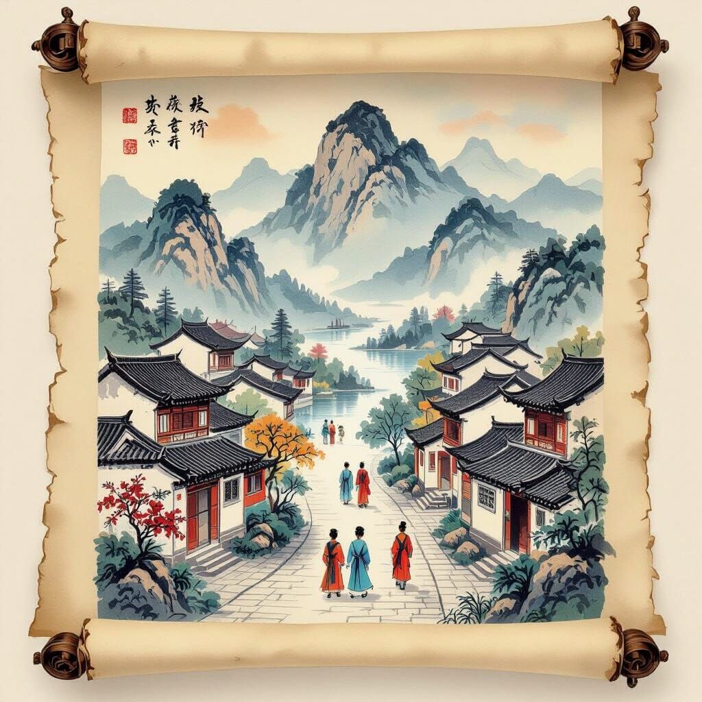 Chinese Scroll Painting Unveiling Ancient Landscape