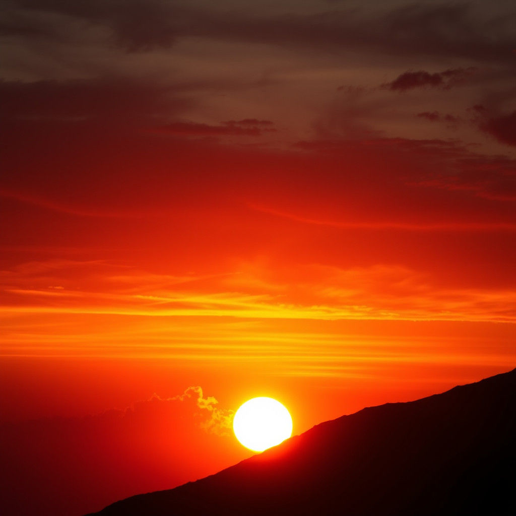 Glowing Flare in Red Sunset: Hyperrealistic HDR Landscape