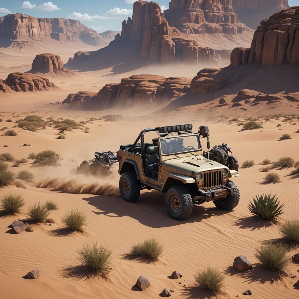 Desert Jeep in 3D Anime Art Style