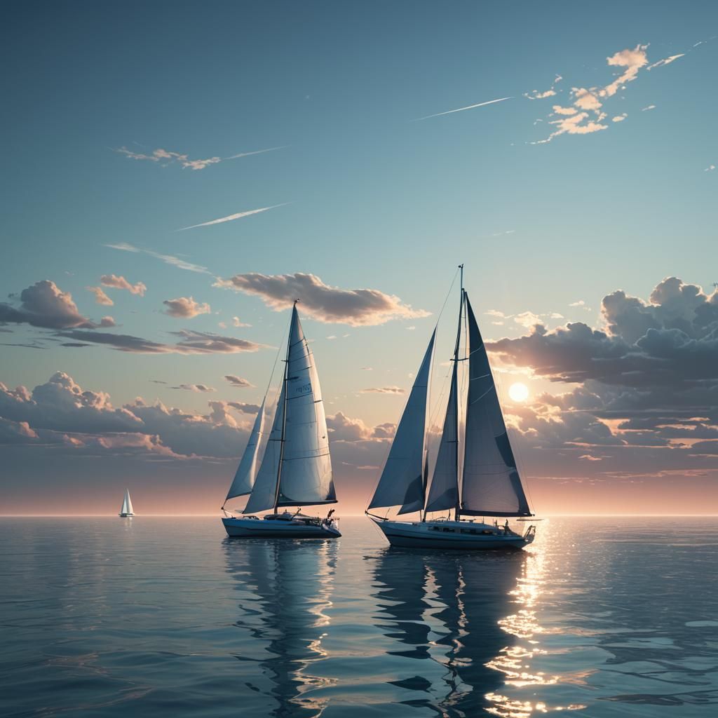 Sailboat on Calm Sea in Neon-Noir Style