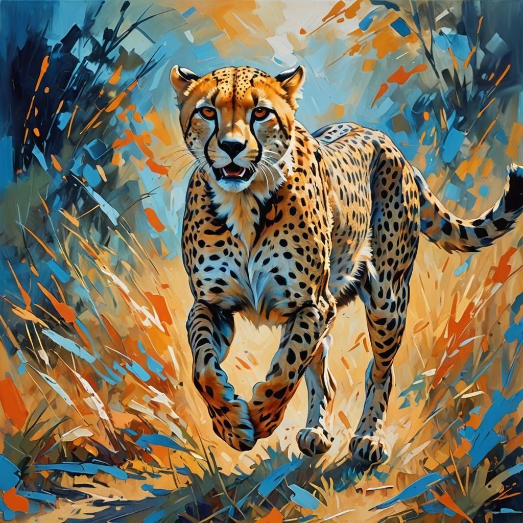 Abstract Painting of a Running Cheetah