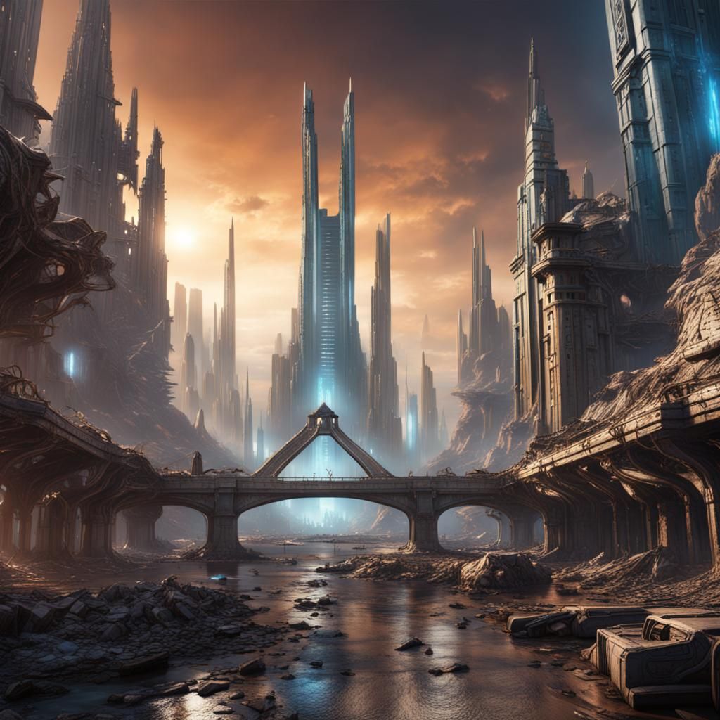 Stargate in Destroyed Future City: Detailed Concept Art