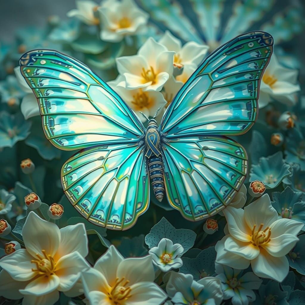 Woman with Purple Ribbon in Serene Landscape