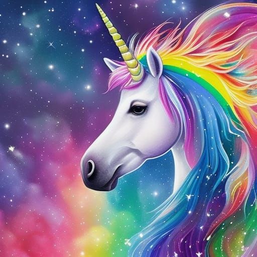 Rainbow Unicorn in Gouache Watercolor Style