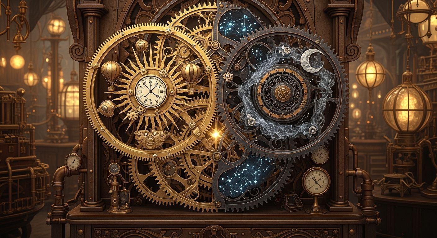 Steampunk Fantasy Clock of Day and Night Gears