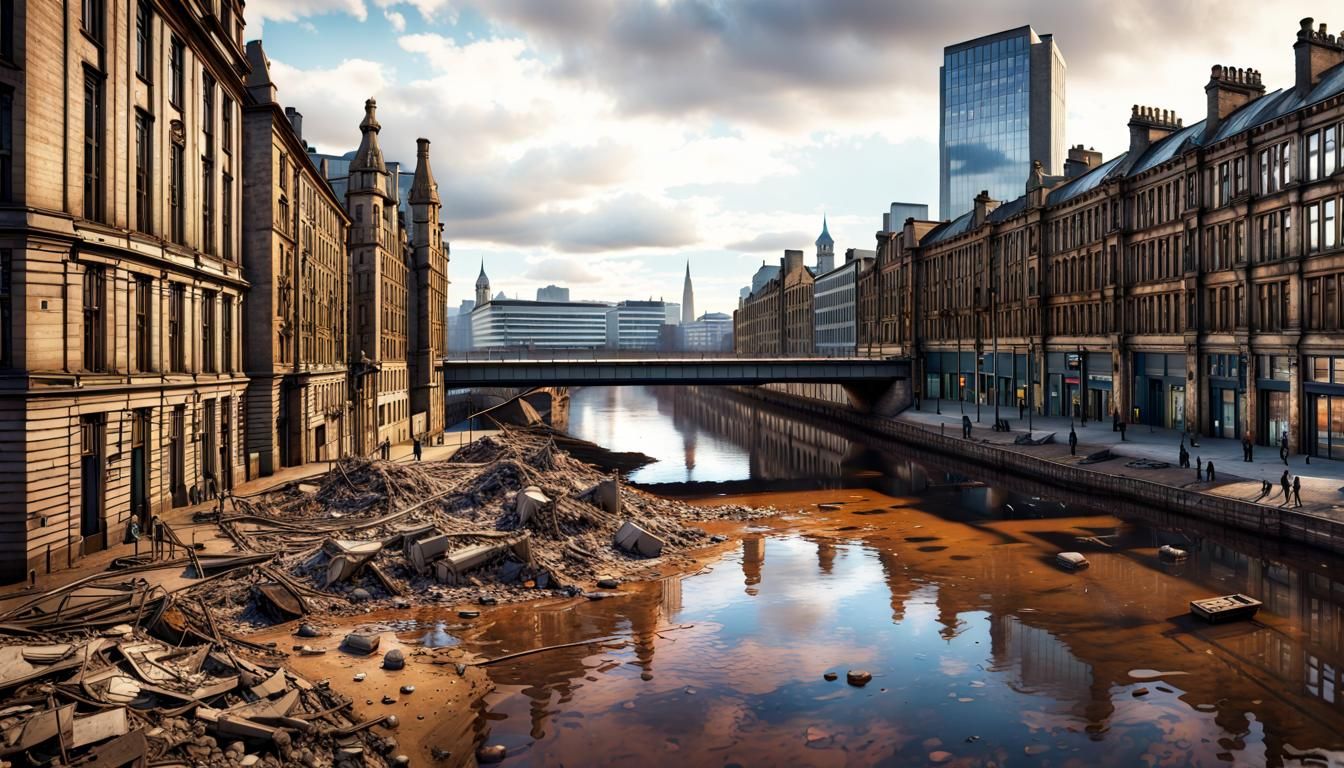 Dystopian Glasgow Aftermath: Watercolour Catastrophe